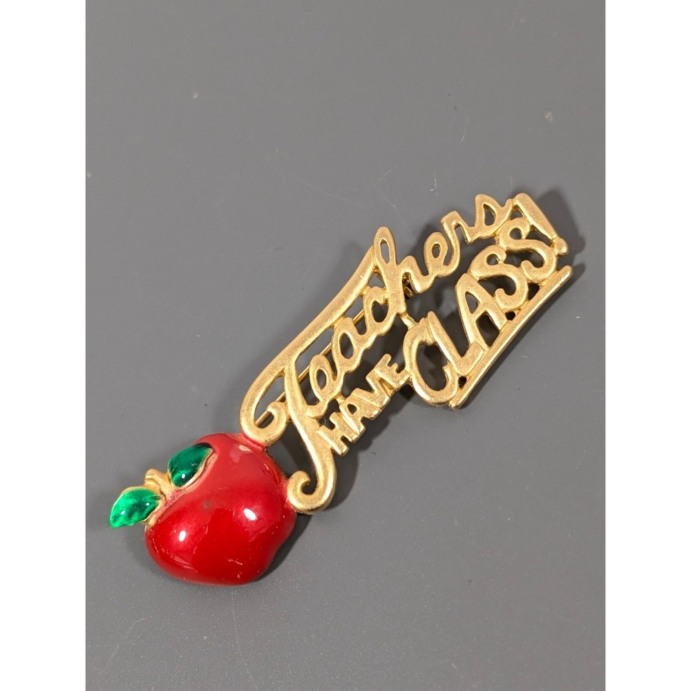 AJMC Teachers‎ Have Class Gold Tone Pin Red Enamel Apple Large Brooch